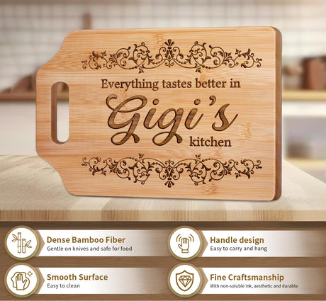 AceThrills Gigi Gifts for Grandma - Engraved Bamboo Cutting Board 12.3"L × 8.7“W × 0.4"Th - Gifts for Gigi, Birthday Gift for Gigi from Grandkids Granddaughter Grandson AceThrills