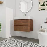 30 inch Bathroom Vanity with Sink, Modern Single Sink Bathroom Vanity, 30" Floating Vanity Bathroom Wall Mounted Bathroom Vanity Cabinet with Soft Close Drawers & Thick Edge Resin Sink, Brown Oak Minheola