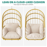YITAHOME Hanging Egg Chair Without Stand, Rattan Wicker Swing Egg Chair with Resistant Cushion, 300lbs Capacity, Foldable Hanging Basket Chair for Porch, Garden, Bedroom, Balcony - Beige YITAHOME