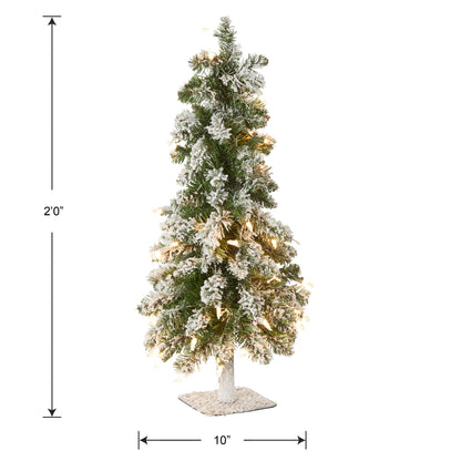 National Tree Company Pre-Lit Artificial Christmas Tree, Snowy Downswept, Green, White Lights, Includes Stand, 2 Feet