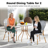 Tangkula 3 Piece French Bistro Table Chair Set, Outdoor Wicker Round Table & 2 Dining Chairs with Metal Support, Outside Accent Dining Furniture Set for Garden, Balcony, Porch Tangkula