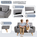 Shintenchi Small Modern Loveseat Couch Sofa, Mid Century Fabric Upholstered 2-Seat Sofa Couch Love Seats Furniture for Small Space,Living Room,Studio,Apartment with 2 Pillows,Light Grey Shintenchi