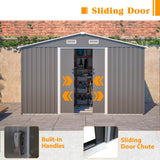 10x8 FT Sheds & Outdoor Storage Garden Metal Shed with Floor Frame Lockable Sliding Door and Air Vents Heavy Duty Shed with Air Vents Waterproof Roof Ideal for Backyard Patio Lawn Dark Gray RocVanc