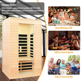2 Person Infrared Sauna, Low EMF Far Infrared Sauna, Canadian Hemlock Wood Sauna for Home 1500W Indoor Sauna Home Spa Sauna with Bluetooth Speakers, Reading Lights, Roof Vent, Tempered Glass SALUSHEAT