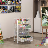 5-Tier Craft Organizer Cart with Wheels,Craft Organizers and Storage with Drawers,Lockable Wheels Rolling Utility Cart with DIY Divider,Office Supply Organizer,Ideal for Studio,Office,Bedroom,White Yociyoga