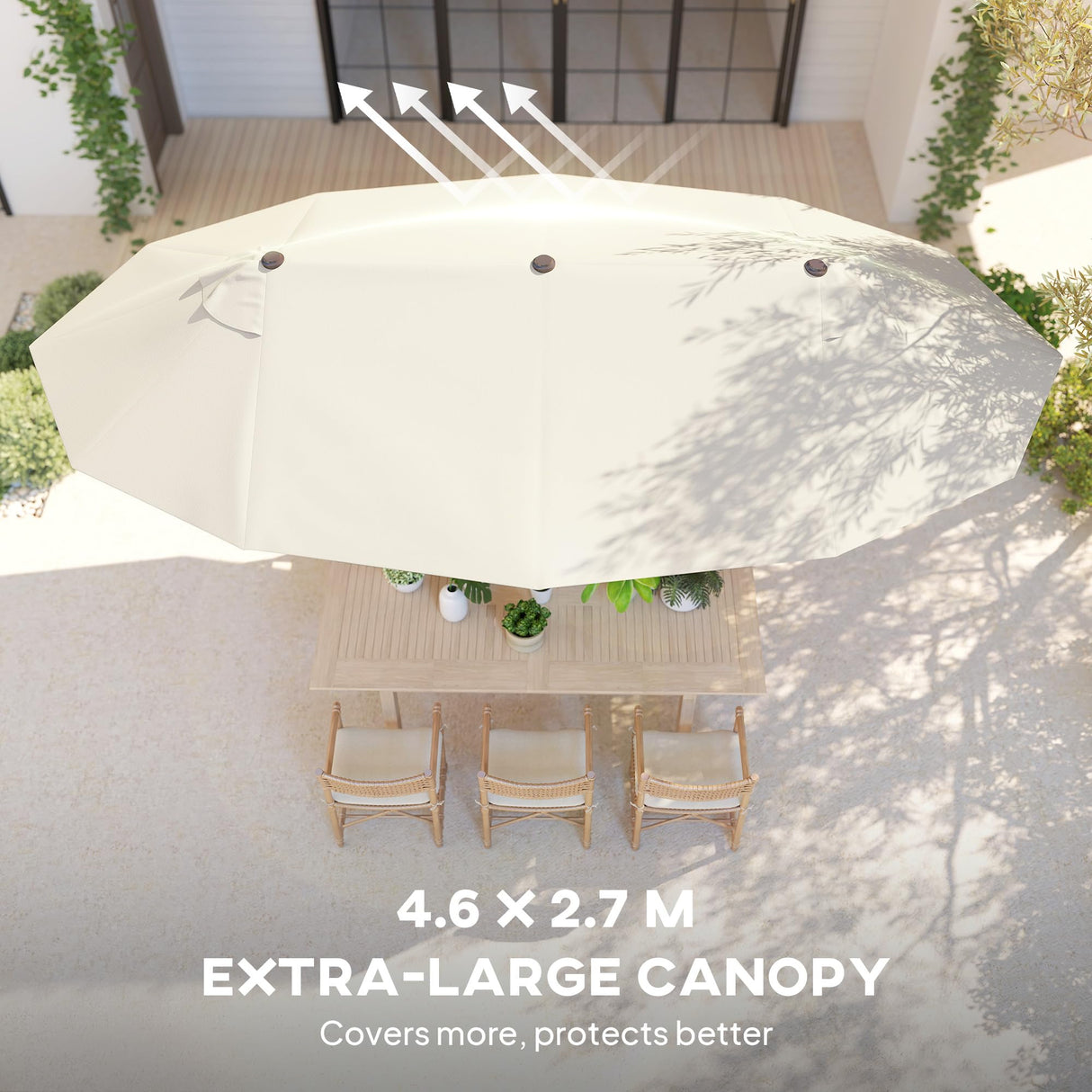 Outsunny Extra Large 15 ft Patio Umbrella, Double-Sided Large Outdoor Umbrella with Crank Handle and Air Vents for Backyard, Deck, Pool, Market, Cream White Outsunny