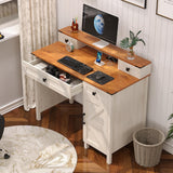 Trironsun Farmhouse Executive Desk with 4 Drawers Charging Station Large Home Office Desk with Storage Cabinet Rustic Computer Writing Desk for Work Study (Antique White) Trironsun