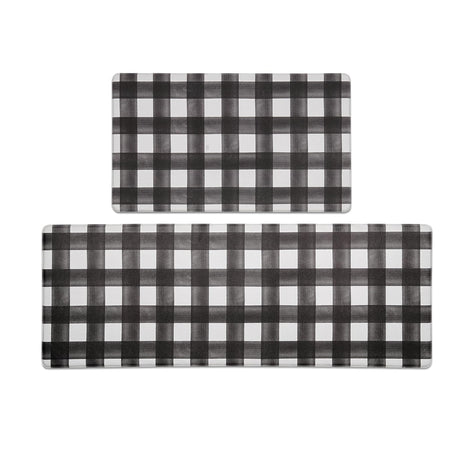 FRESHMINT Modern Farmhouse Plaid 2 Piece Set Kitchen Mats for Floor Anti Fatigue Waterproof & Non-Skid Kitchen Rugs Cushioned Kitchen Mat for Standing Washable Comfort Desk Kitchen Runners FRESHMINT