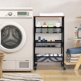 LIANTRAL Rustic Kitchen Storage Cart, 4 Tier Kitchen Cart on Wheels, Metal Mesh Storage Pantry Cart with Lockable Wheels, Wood Look Top and Metal Frame. LIANTRAL