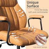 Bananister Brown Leather Desk Chair, Vintage Desk Chair with Wheels and Arms, Height Adjustable Mid Century Modern Desk Chair Bananister