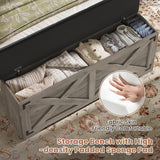 Hasuit Farmhouse Bed Frame Twin Size with Storage Headboard, Charging Station and LED Light, Wooden Twin Bed Frame with Storage Ottoman, Barn Door Design, No Box Spring Needed, No Noise (Oak Grey) Hasuit