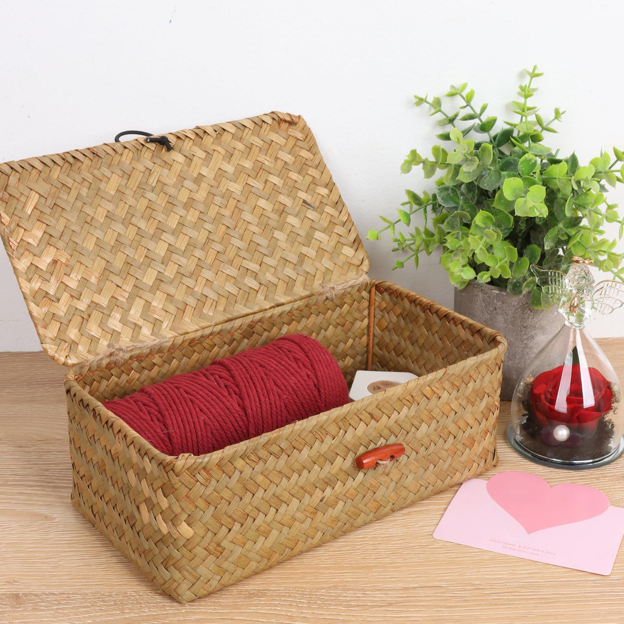 Moosky Wicker Shelf Baskets with Lid,Handwoven Seagrass Basket for Storage Basket Bins Rectangular Home Organizer Gift Boxes (Natural Set of 2) Moosky
