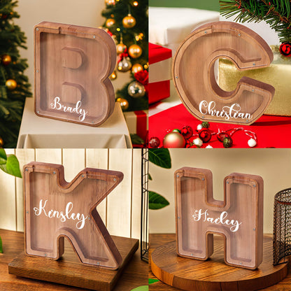 Custom Wooden Piggy Bank, Laser Engraved Name Coin Bank, Personalized Letter Money Bank,Customized Wood Toy for Kids, Birthday for Boys and Girls. (9in.)