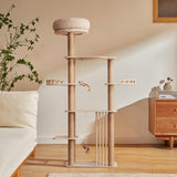 Choc chick Wood Cat Tree for Indoor Cats Large Adult, 68 Inches Tall Multi Level Cat Tower with Scratching Post Sisal-Covered, Modern Cat Tree Plush Cattery Chirping Bird Cat Toy Choc chick