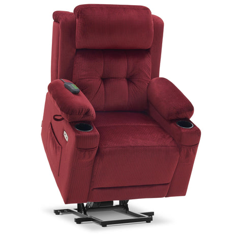 MCombo Medium Triple Motor Power Lift Recliner Chair with Massage and Heat for Elderly People, Adjustable Headrest, Infinite Position, USB Ports, Fabric 7661 (Burgundy, Medium) MCombo