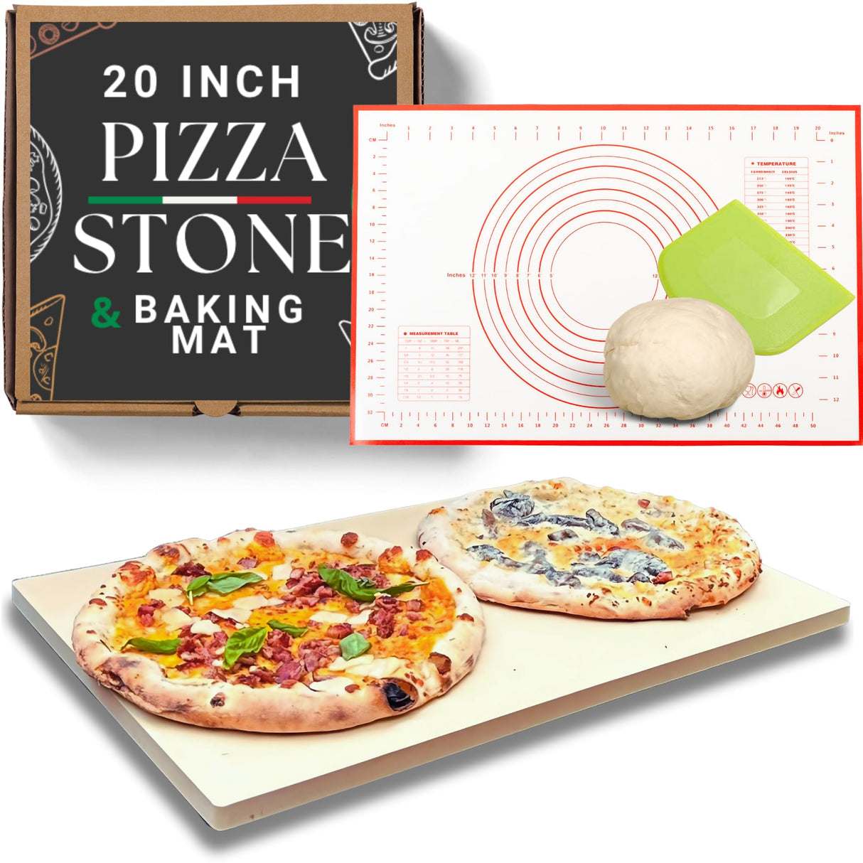 Large Pizza Stone for Oven 20 inch - Baking Stone for Bread, with Baking Mat and Dough Cutter - Rectangle Pizza Grill Stones - 20" x 13.5" Rectangular Thick Heavy Duty Ritual Life