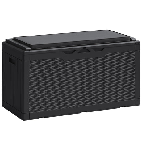 Greesum 100 Gallon Resin Deck Box Large Outdoor Storage Boxes with Cushions for Garden Tools, Patio Furniture Pillows, Pool Supplies, Black Greesum