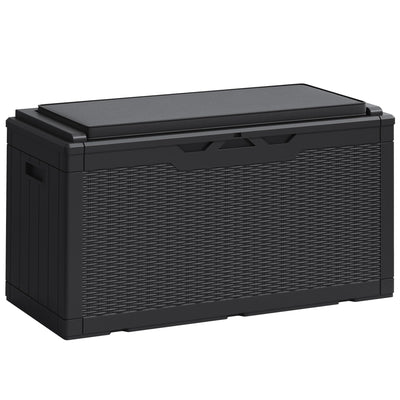 Greesum 100 Gallon Resin Deck Box Large Outdoor Storage Boxes with Cushions for Garden Tools, Patio Furniture Pillows, Pool Supplies, Black