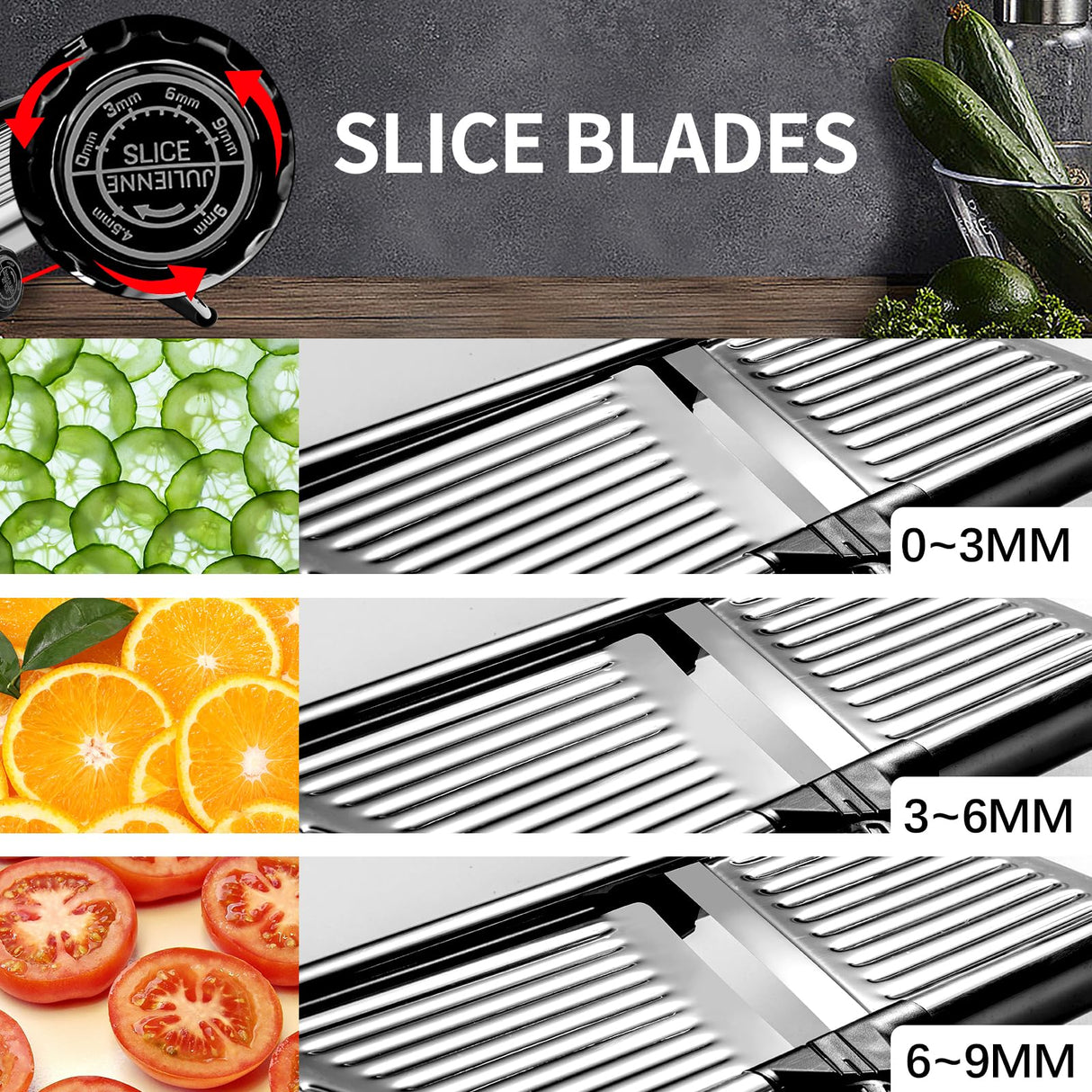 VEKAYA Mandoline Slicer,Mandoline Food Slicer for Kitchen,Mandolin,Potato Slicer,Vegetable Chopper,Adjustable Stainless Steel Veggie Onion Tomato Julienne Cutter with Cut-Resistant Gloves VEKAYA