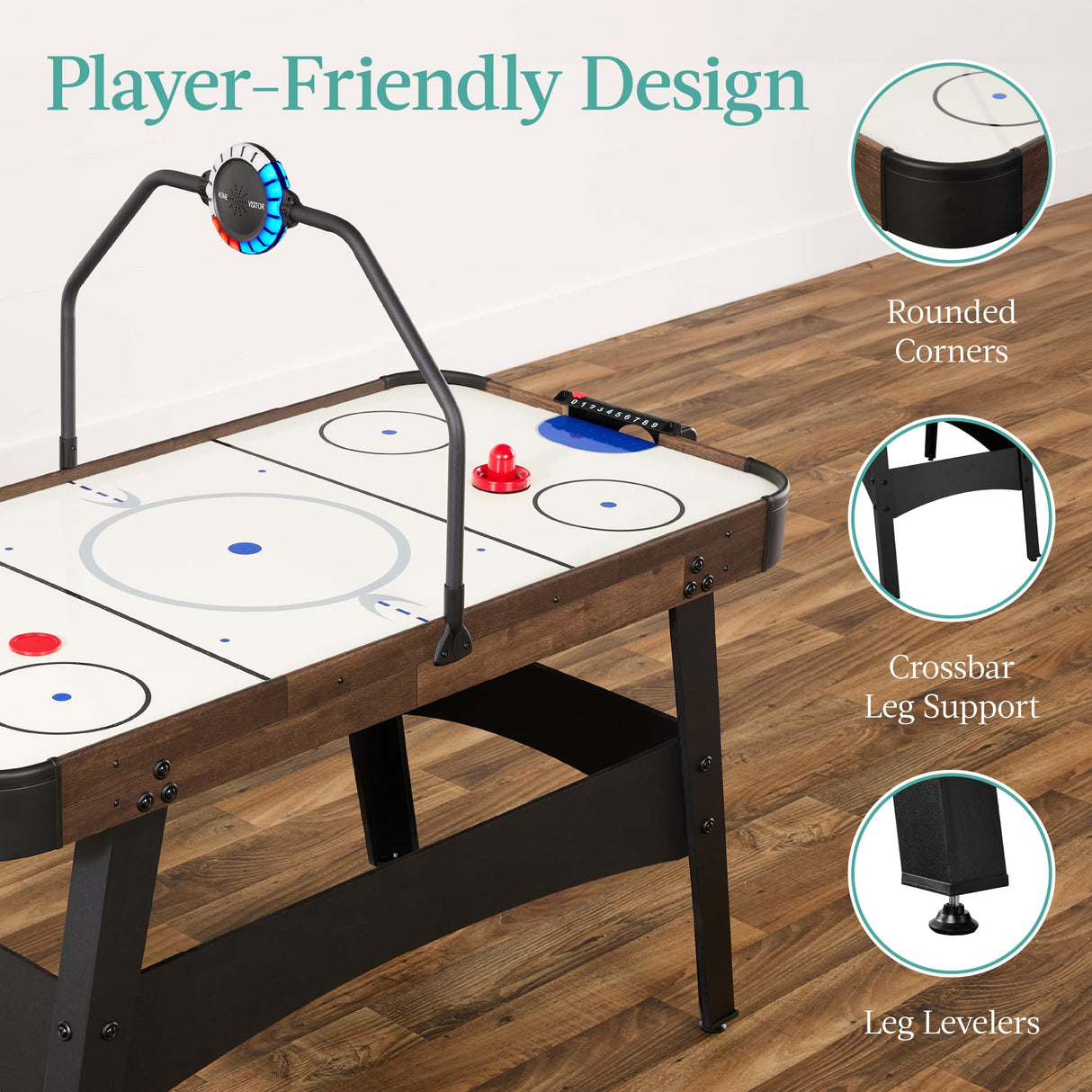 Best Choice Products LED 54 Inch Air Hockey Game Table w/Light-up Scoreboard, Powerful Motor, AC Outlet. Includes 2 Pucks, 2 Pushers - Walnut Best Choice Products