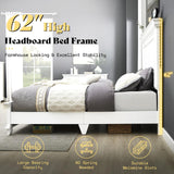 AMERLIFE Queen Size Solid Wood Platform Bed Frame, 62" Tall Farmhouse Headboard, Distressed White Finish, Noise-Reduction Design, Easy Assembly, No Box Spring Needed AMERLIFE