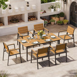Oasbira Outdoor Dining Set for 6, Outdoor Table and Chairs Set with Umbrella Hole, Patio Dining Sets, 7 Pieces HDPS Outdoor Furniture Sets for Patio, Garden, Backyard (Gray & Teak) Oasbira