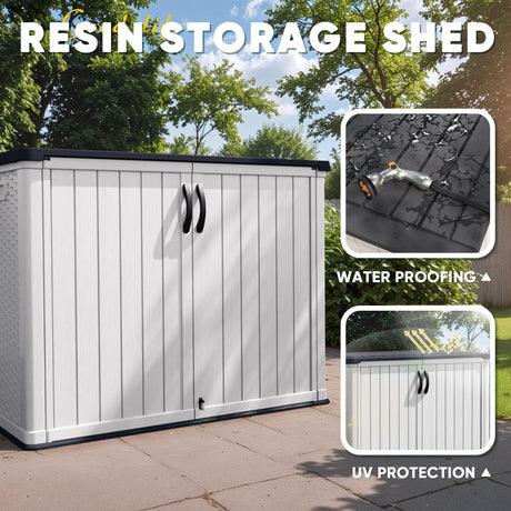 Devoko Outdoor Storage Cabinet 26 Cu Ft with Lockable Doors, Horizontal Storage Shed Waterproof Patio Tools Storage Box for Sofa Cushions, Gardening Tools and Accessories (White) Devoko