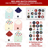 Decorably 24 Pack Foiled & Glittery 6x4in Box of Christmas Cards with Envelopes and Stickers, 24 Festive Designs Boxed Christmas Cards with Envelopes with Printed Message Inside Decorably