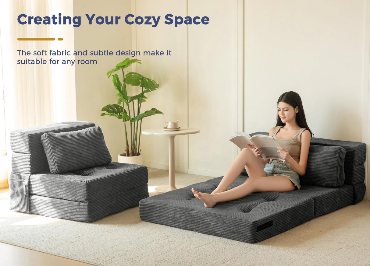 MAXYOYO Convertible Sofa Bed, Fold Out Loveseat Sleeper Sofa with Pillow, 4 in 1 Tufted Folding Couch Bed Foam Floor Couch, Lazy Chair for Living Room Bedroom Guest Room, Dark Grey MAXYOYO