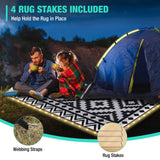 HAUSHOF 5'X8' Outdoor Rug Waterproof with LED Strip Light, Reversible Outdoor Plastic Straw Rug, Patio Rug with 4 Rug Stakes, Outdoor Carpet Mat for RV, Camping, Beach, Porch, Balcony, Black&White HAUSHOF