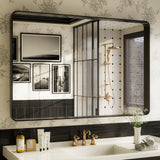ISKM Black Bathroom Mirror for Wall 48" x 32" Matte Black Framed Vanity Mirror Anti-Rust Tempered Glass Hangs Horizontal or Vertical ISKM
