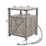 HOSEOKA Farmhouse Nightstand with Charging Station, Rustic End Table Bedroom with Storage Living Room Side Table Grey Night Stand Industrial Bedside Bed Table with USB Ports and Outlets HOSEOKA