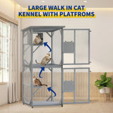 Catio, Outdoor Cat Enclosure with 3 Platforms, Outdoor Cat House with Fir Wood, Weatherproof Kitty Catio with Resting Box, 4 * 360° Wheels DEYGIA