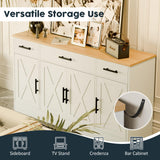 SUNLEI Buffet Cabinet with Storage, Farmhouse Storage Cabinet with 4 Doors and 3 Drawers, Coffee Bar Station Wood Buffet Table with Adjustable Shelf for Living Room, White SUNLEI