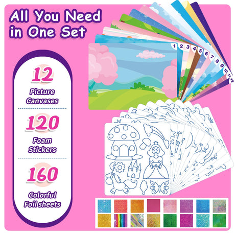 CREATIVETREES Foil Arts and Crafts for Kids – Unicorn and Princess Supplies with Clean Crafting, Mess-Free Coloring, Travel Toys, and Birthday Gifts for Girls Ages 4 5 6 7 8 9-12 CREATIVETREES