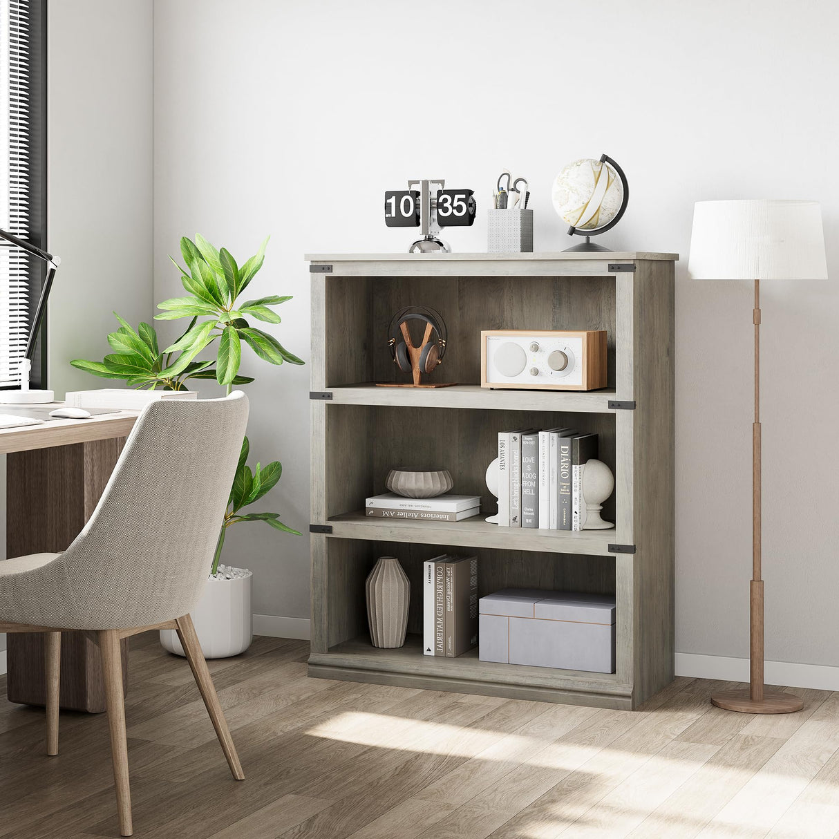 GAOMON 3 Tier Bookcase, Farmhouse Book Shelf with Storage, 40 Inch Tall Open Display Bookshelves, Wooden 3 Shelf Bookcase for Living Room, Bedroom - Grey GAOMON