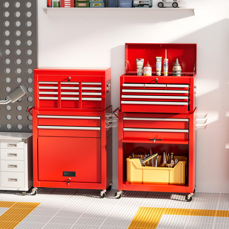 Pataku 8 Drawer Tool Chest with Wheels, 2-in-1 Detachable Rolling Tool Box with Drawers, Large Tool Cart on Lockable Wheels, Metal Tool Cabinet for Garage/Workshop(Red) Pataku
