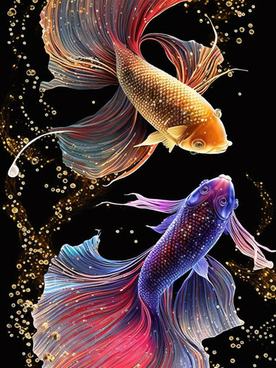 Kaliosy 5D Diamond Art Kits for Adults Colorful Fighting Fish by Number Kits, Diamond Painting Art Fish DIY Full Drill Crystal Craft Cross Stitch Embroidery Decoration (12x16 inch) 30x40 cm