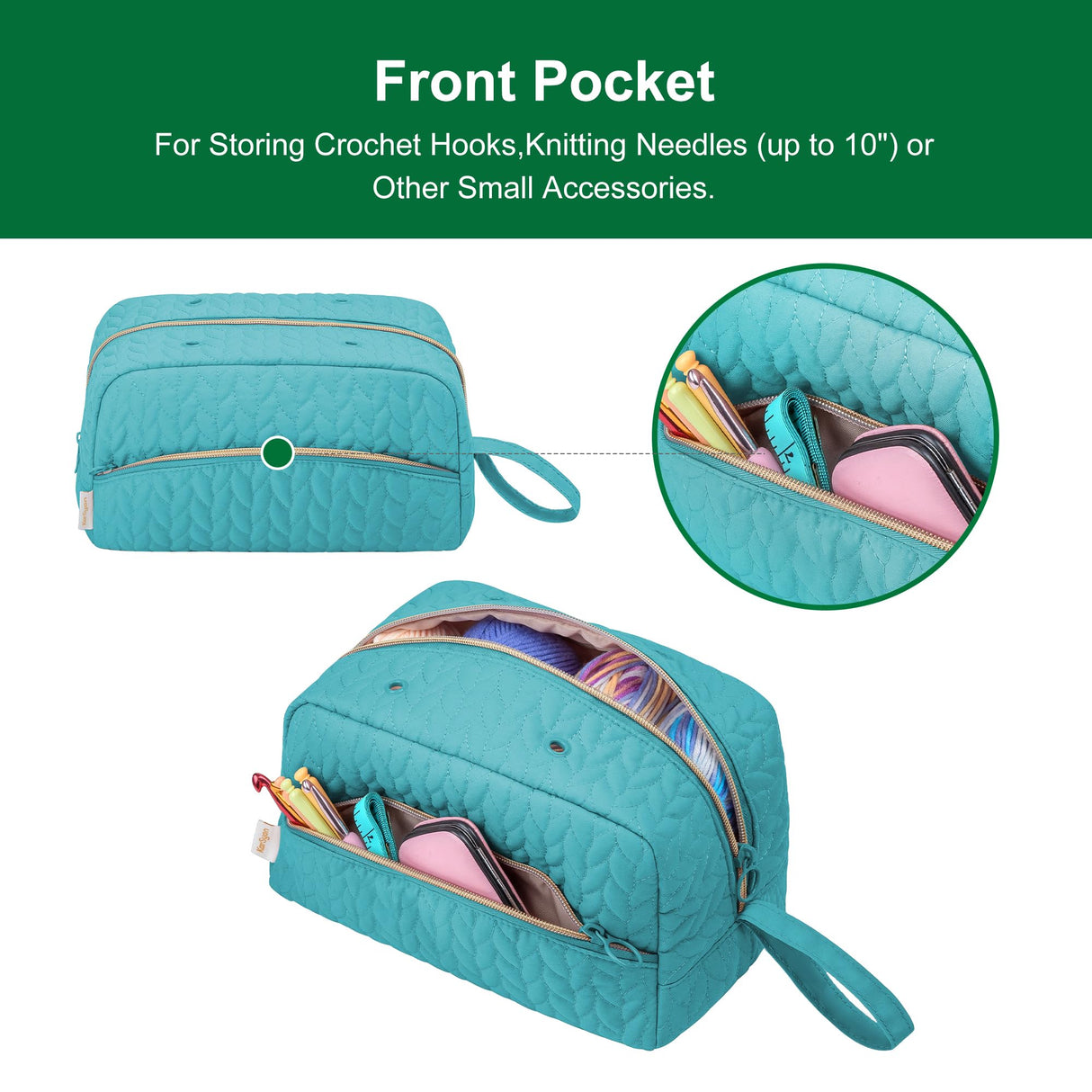 KarSyon Crochet Yarn Bag Knitting Bag Storage for Crocheting Accessories Crochet Hook Case Organizer Gift for Crochet Lovers (Teal), K3201 KarSyon
