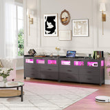 Alohappy 7 Drawers Dresser for Bedroom, Black Dresser with LED Lights and Charging Station, Wood Modern Dressers Chest of Drawers with 3 Visual Drawers, Storage Dressers Organizer for Bedroom, Hallway Alohappy