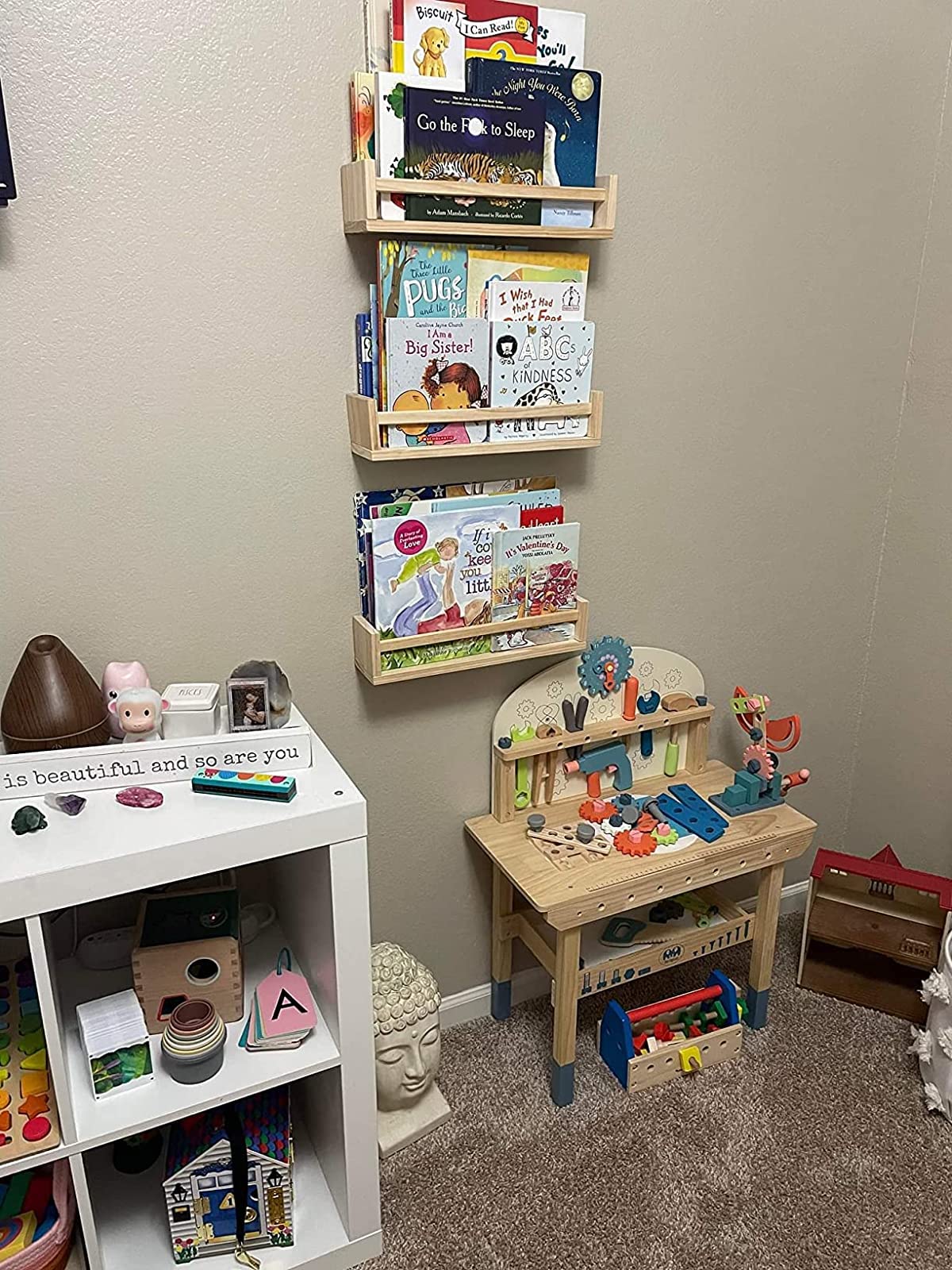 Burlywood Floating Shelves Set of 4 - 15.7 Inch Versatile Kids Bookshelf for Home Décor Gneric