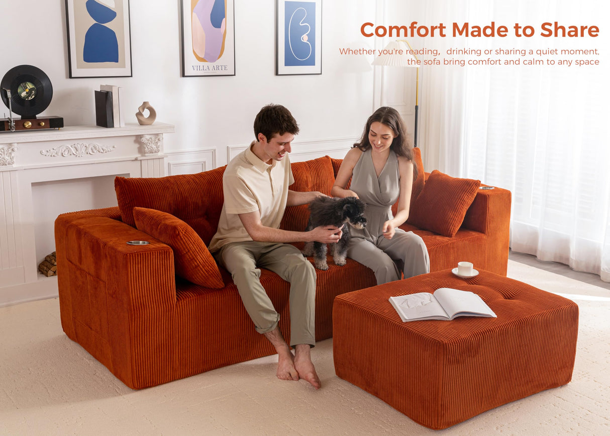 MAXYOYO Modular Sectional Sofa Couch, L Shaped Modern Cloud Couch with 1 Ottoman, Sofa in A Box, Tufted 4-Seat Boneless Sleeper Chair for Living Room, No Assembly Required, Orange MAXYOYO