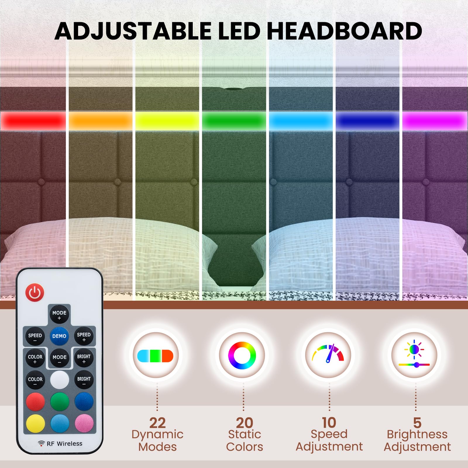 Giantex Grey Upholstered Full Bed Frame with LED Lights, USB Ports and 4 Storage Drawers - WoodArtSupply