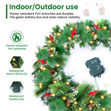 Christmas Garland with Lights, 50 LEDs 9FT Prelit Garland Battery Operated Outdoor Indoor Christmas Decorations Lighted Garland for Stairs Railing Fireplace Mantle Front Door Home Holiday Decor Xander