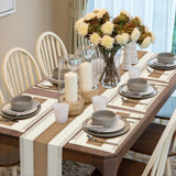 ADRIMER Placemats Set of 6, Handmade Round Woven Table Mats, Burlap Boho Table Place Mats and 1 Pcs 72 Inch Table Runner with Macrame for Kitchen and Dining Table Farmhouse Decor ADRIMER