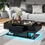 Tangkula LED Coffee Table with 2 Drawers, High Glossy Modern Center Table, 20-Color Dimmable LED Lights & Remote Control, 2-Tier Rectangle Coffee Table for Living Room (with Drawer, Black) Tangkula
