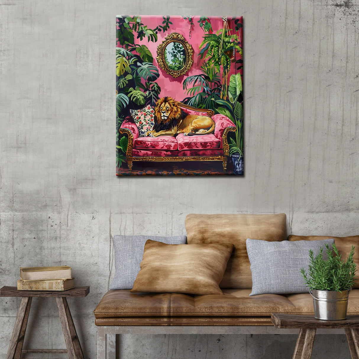 Fierce Lion Paint by Numbers Tropical Green Leaves Paint by Numbers Kits Children,Bohemia Pink Room Painting Art Craft Drawing with Brushes Decor Decorations Gifts Without Framed 16''W x 20''H Aihonmin