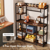 Tribesigns Kitchen Bakers Rack, 5-Tier Microwave Stand with Metal Frame, 55" Wide Kitchen Storage Shelf, Large Coffee Bar Station Baker's Rack with 11 Hooks, Rustic Brown Tribesigns