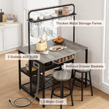 Jocoevol 46" Large Kitchen Island Table Baker Rack with Power Outlet and 3-Tier Storage-Microwave Stand Oven Shelf, Metal Coffee Bar Table,Kitchen Storage Shelf for Dining Living Room, 5 Hooks,Grey Jocoevol