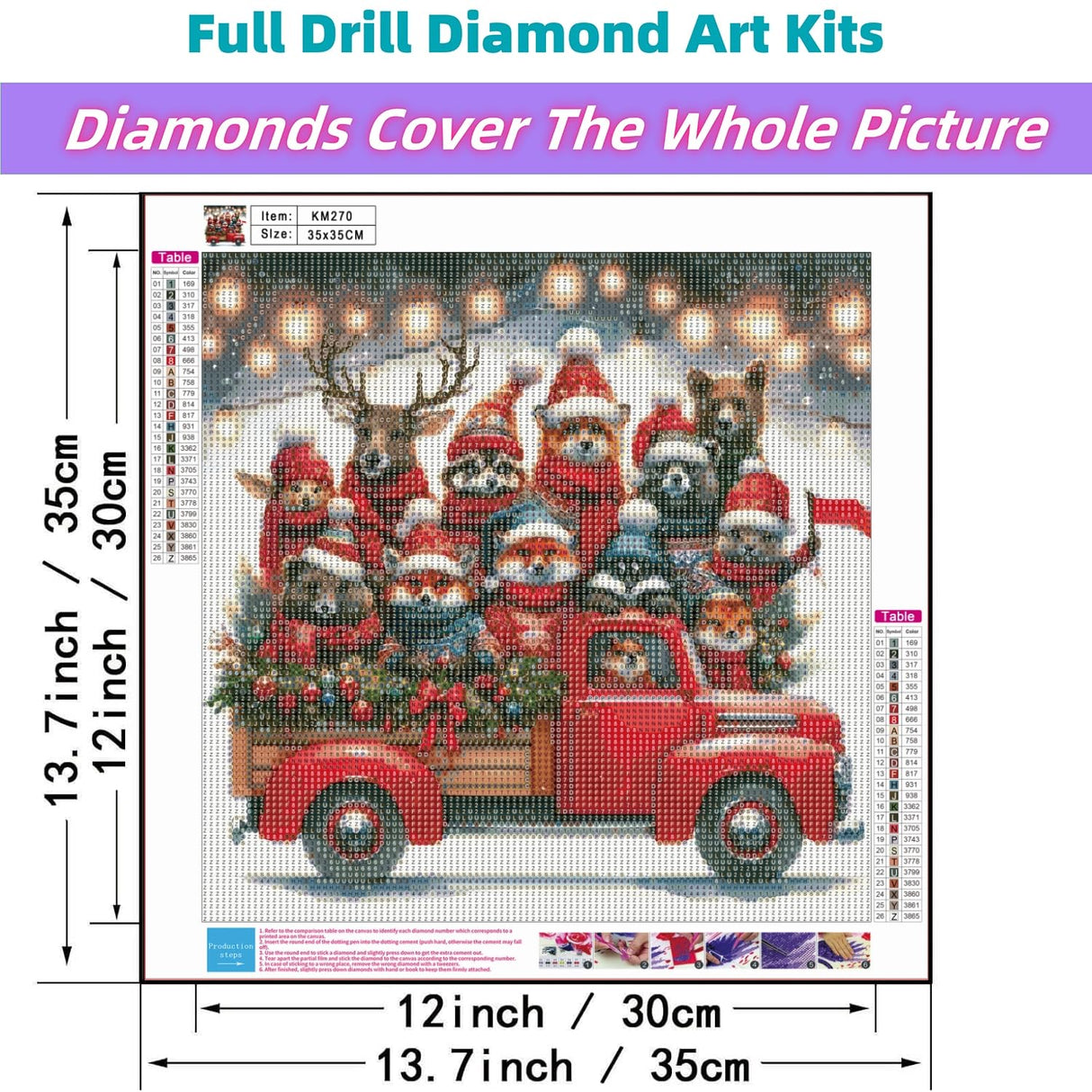 JYXSJYYD 5D DIY Christmas Diamond Art Kits for Adults,Truck Animals Diamond Paintings Kits for Beginners,Paint by Diamonds Dot Full Drill Gem Art Crafts,Home Wall Decoration 13.8x13.8 Inches. JYXSJYYD